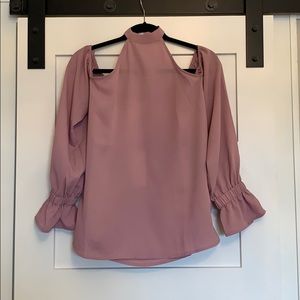 Sheer soft pink off the shoulder blouse